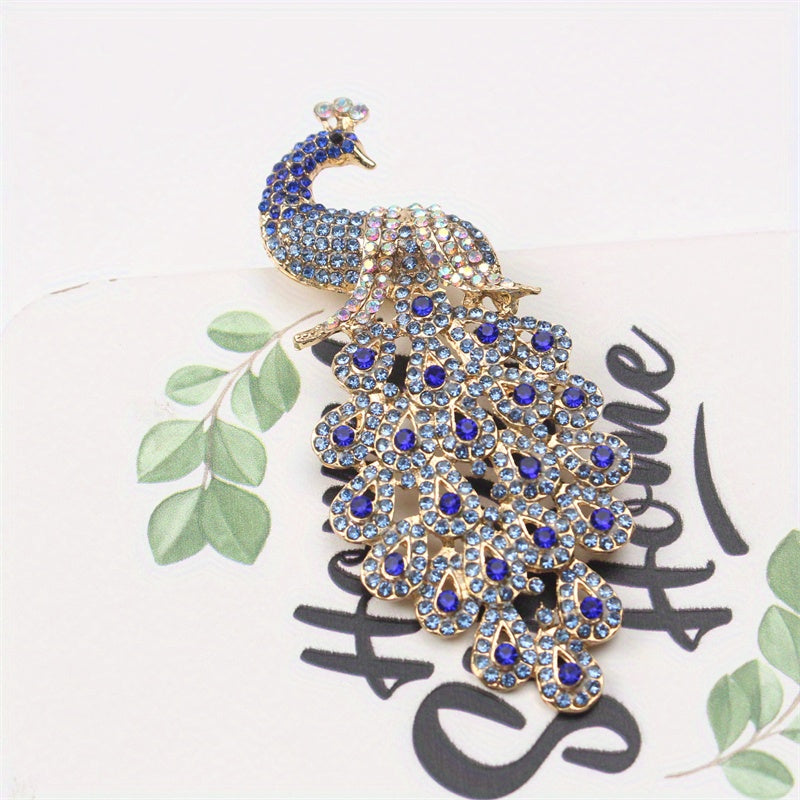 Elegant Alloy Brooch with Rhinestones and Peacock Feather for Dresses and Sweaters