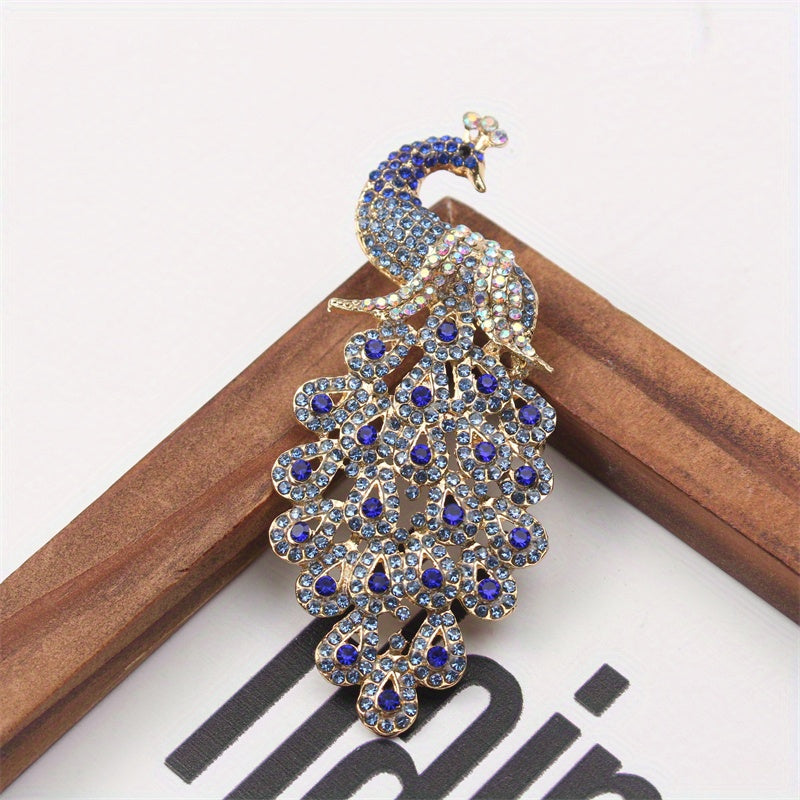 Elegant Alloy Brooch with Rhinestones and Peacock Feather for Dresses and Sweaters