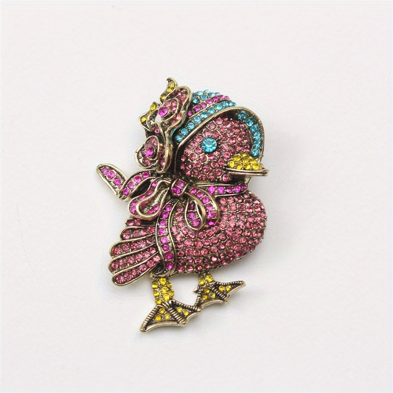Retro-Inspired Rhinestone Duck Brooch Oversized Cartoon Animal Pin for Trendy Wardrobe