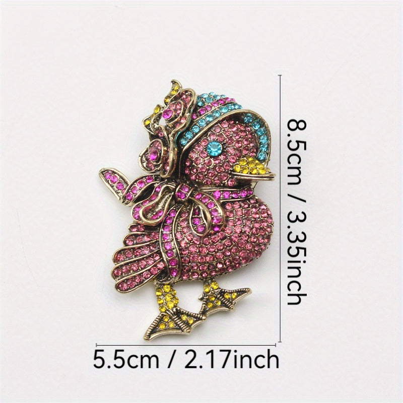 Retro-Inspired Rhinestone Duck Brooch Oversized Cartoon Animal Pin for Trendy Wardrobe