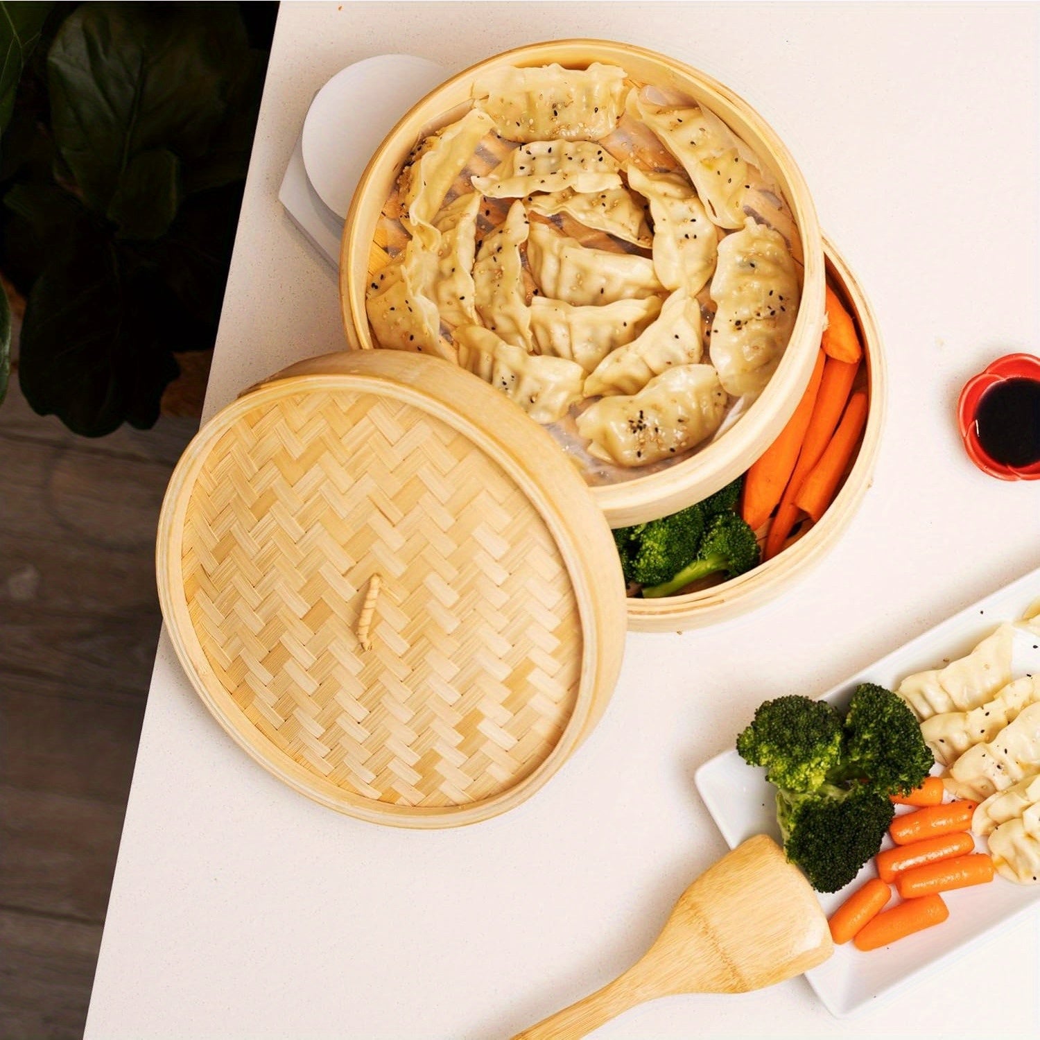 12-Inch Bamboo Steamer Basket Set Two Tiers for Nutritious Cooking