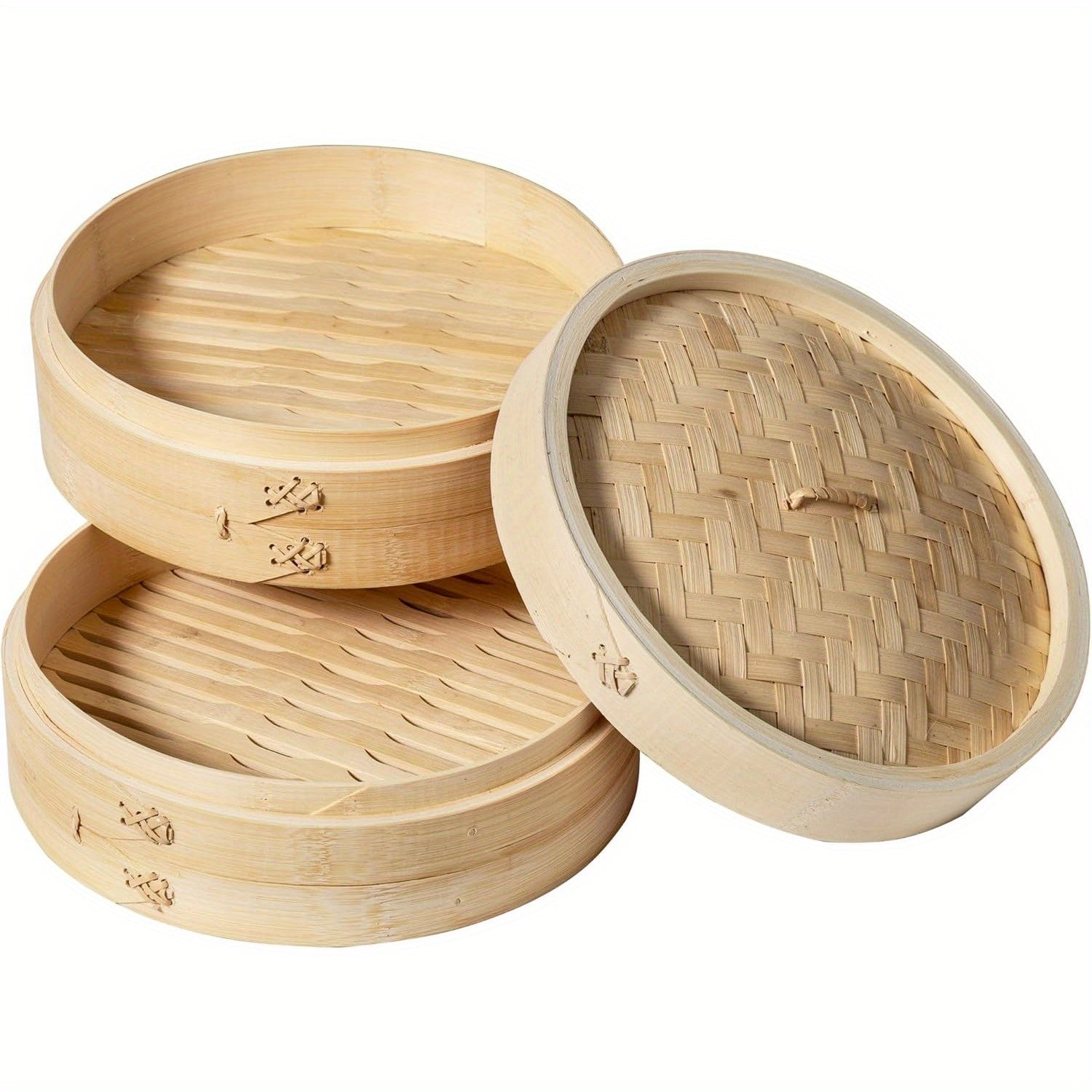 12-Inch Bamboo Steamer Basket Set Two Tiers for Nutritious Cooking