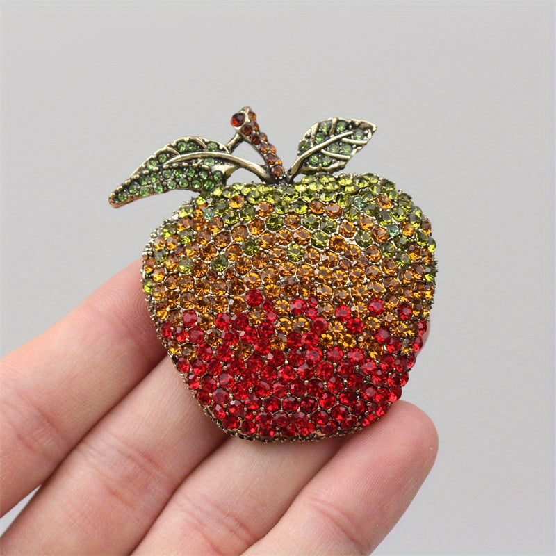 Elegant Apple-Shaped Rhinestone Brooch Pin for Women Alloy Crystal Jewelry Gift