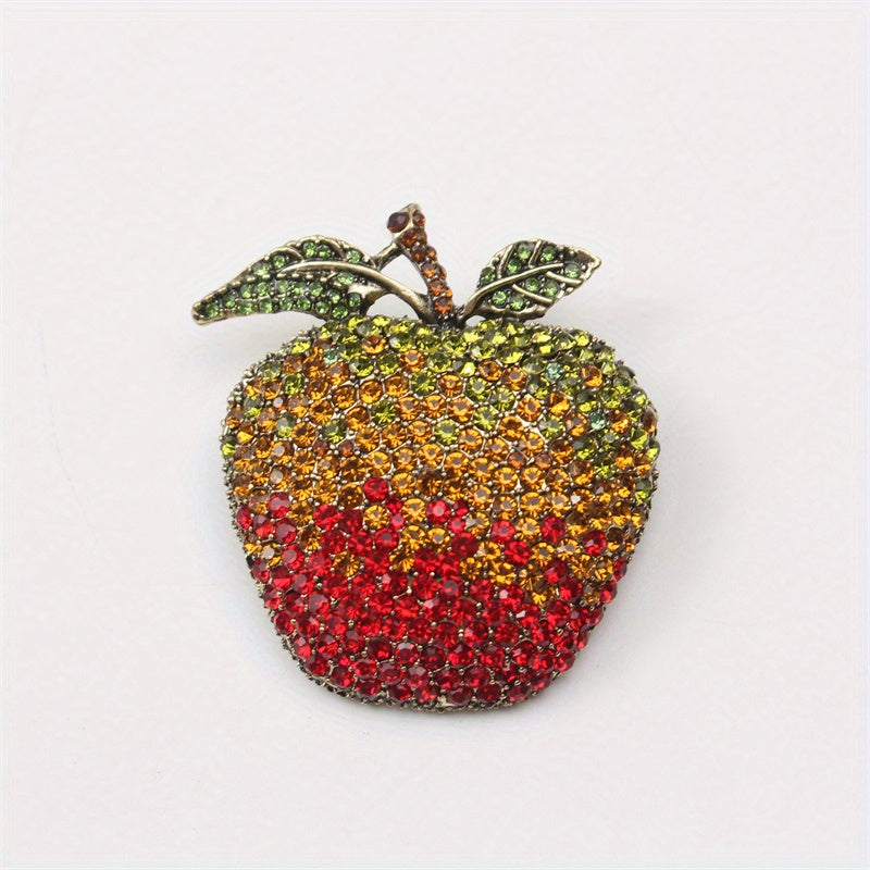 Elegant Apple-Shaped Rhinestone Brooch Pin for Women Alloy Crystal Jewelry Gift