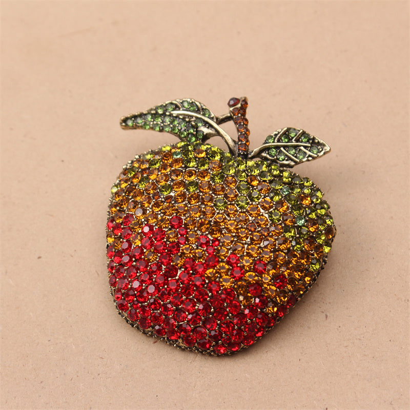 Elegant Apple-Shaped Rhinestone Brooch Pin for Women Alloy Crystal Jewelry Gift