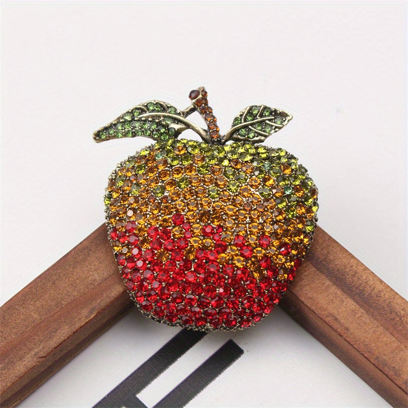 Elegant Apple-Shaped Rhinestone Brooch Pin for Women Alloy Crystal Jewelry Gift