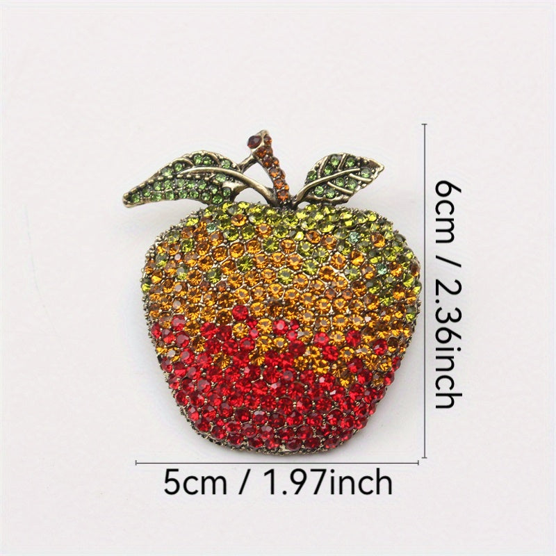 Elegant Apple-Shaped Rhinestone Brooch Pin for Women Alloy Crystal Jewelry Gift