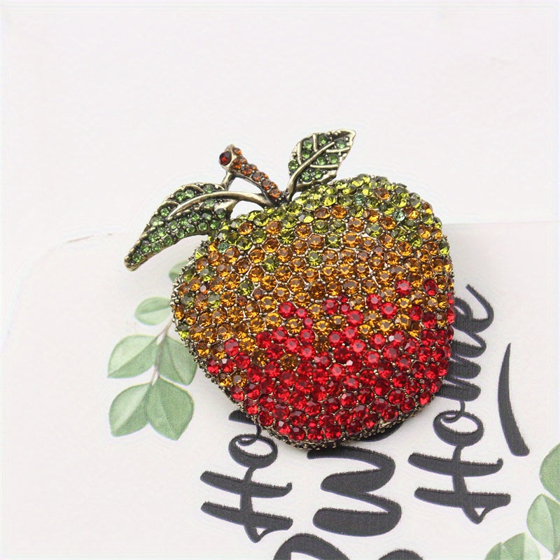 Elegant Apple-Shaped Rhinestone Brooch Pin for Women Alloy Crystal Jewelry Gift