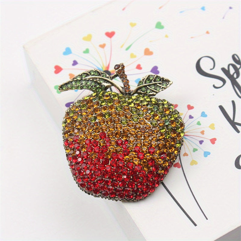 Elegant Apple-Shaped Rhinestone Brooch Pin for Women Alloy Crystal Jewelry Gift