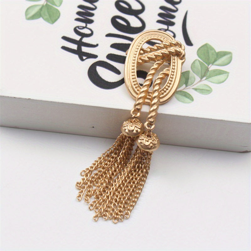 O'ziga xos Vintage Alloy Brooch Pin, Fringe Dizayni bilan - Ayollar uchun Qiziqarli Moda Aksessuari, Mat Gold Tassel Tafsilotlari bilan, Mukammal Yaratilish Hediye