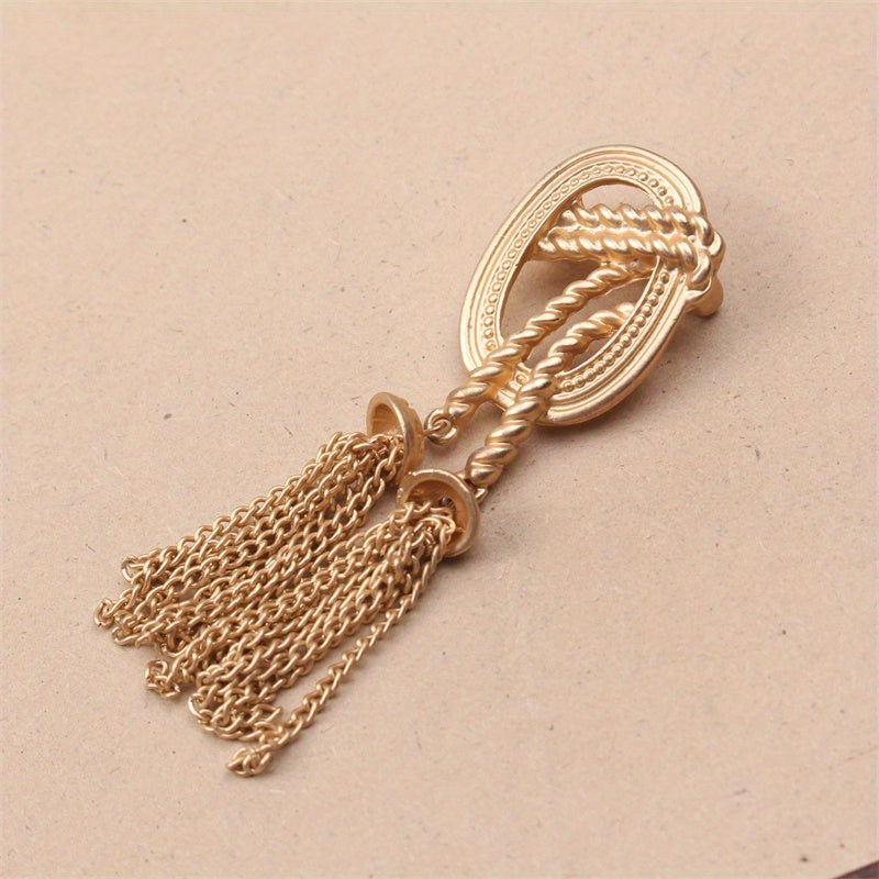 O'ziga xos Vintage Alloy Brooch Pin, Fringe Dizayni bilan - Ayollar uchun Qiziqarli Moda Aksessuari, Mat Gold Tassel Tafsilotlari bilan, Mukammal Yaratilish Hediye