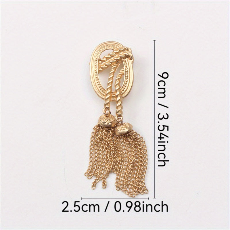 Vintage Alloy Brooch Pin with Fringe Design and Matte Gold Tassel for Women