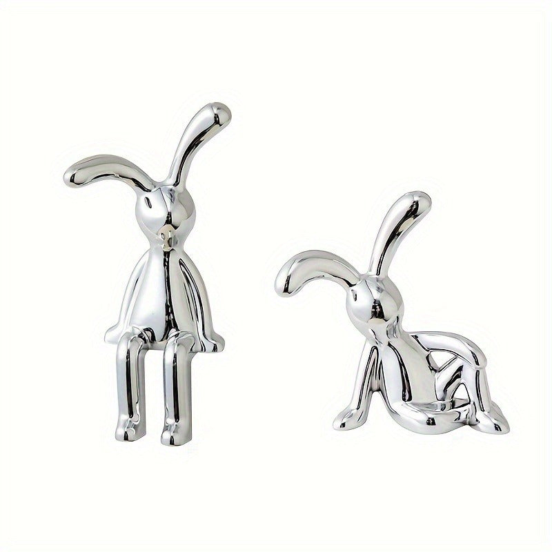 Silver-Plated Resin Rabbit Ornaments for Home Decor Easter Gift