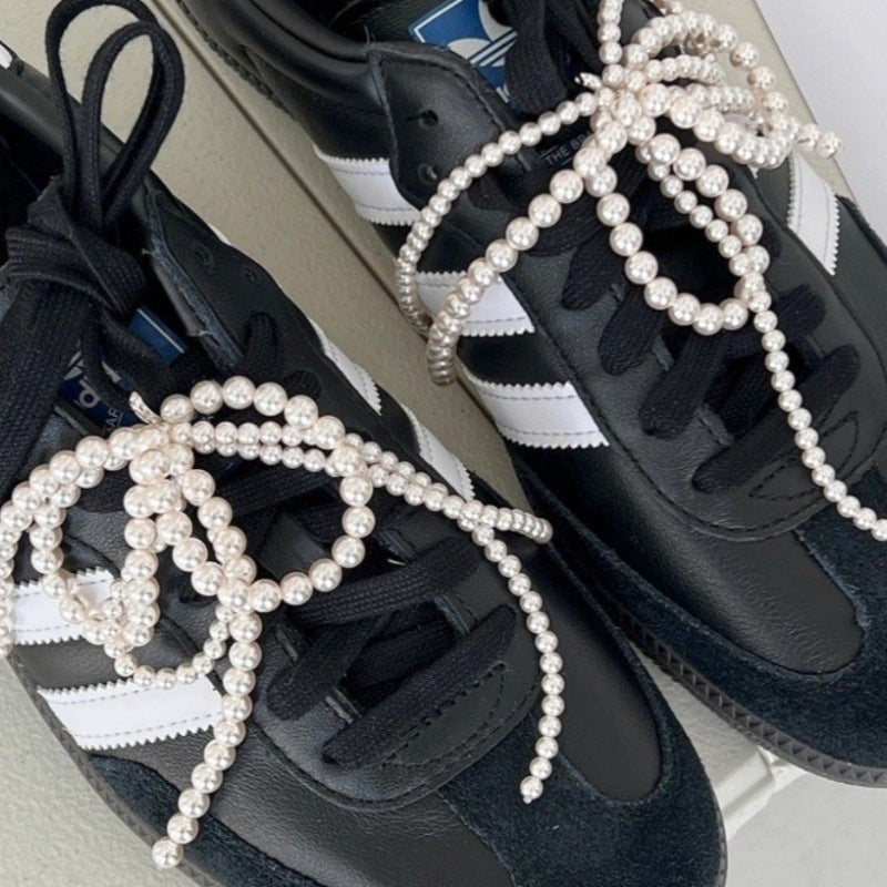Women's Faux Pearl Bow Shoe Charm Clip-On Accessory for Sneakers and Bags