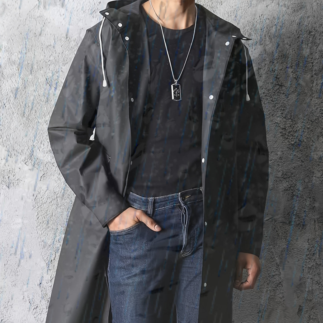 Men's Waterproof Black EVA Hooded Coat for Hiking Travel Fishing Climbing Camping