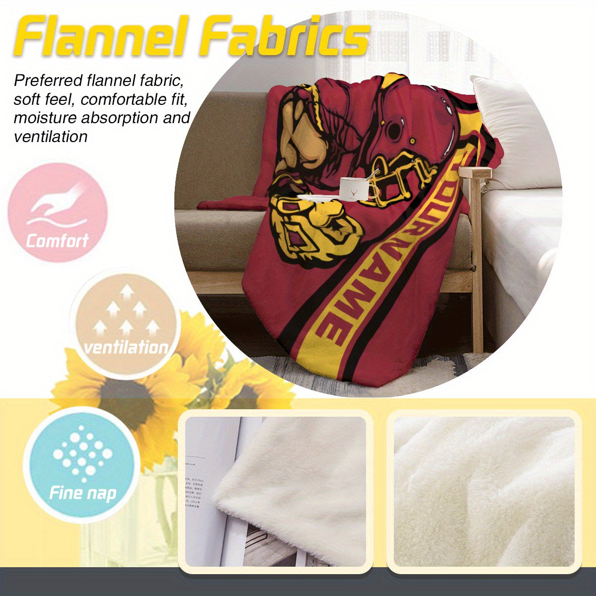 Shaxsiylashtirilgan Tampa Bay Futbol Jamoasi Kiyimi, Ismingiz bilan Moslashtiriladigan, Qulay Trikotaj Polyester O'rash, Elektrsiz Sizni Isitadi, To'rtburchak Dizayni, Ideal Fan Sovg'asi