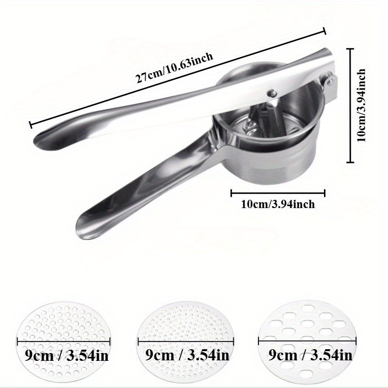 Naychali zanglamas po'latdan yasalgan qo'lda sharbat siqish mashinasi, 3 ta almashtiriladigan filtr bilan - mevalar, sabzavotlar, pyure kartoshka va sarimsoq uchun ko'p funksiyali sharbat siqish mashinasi, tozalash oson bo'lgan oshxona asbobi