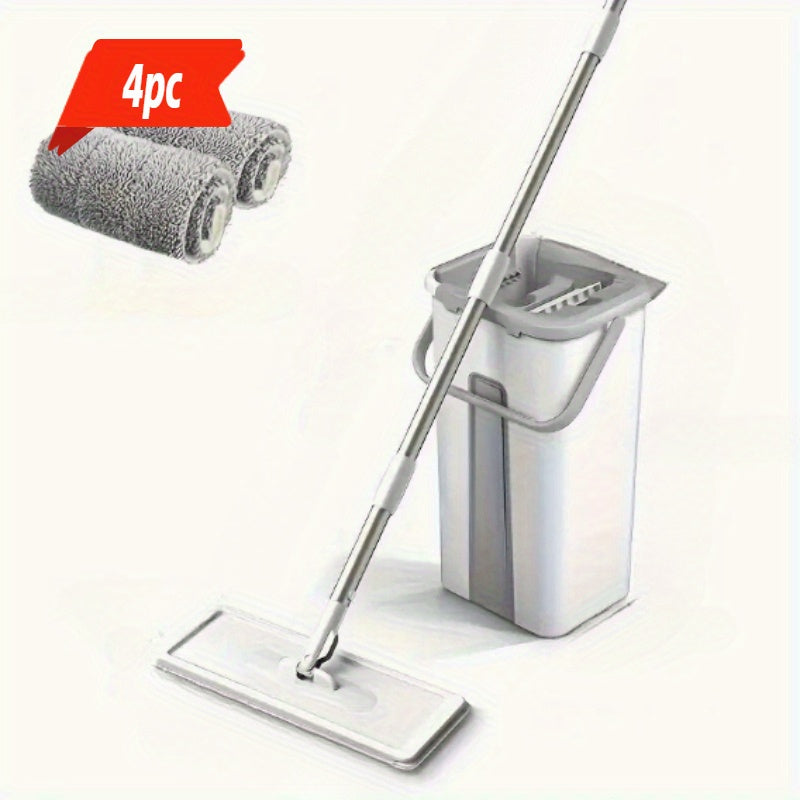 Набор влажной и сухой швабры с микрофибровыми насадками, ведром и скребком для уборки пола