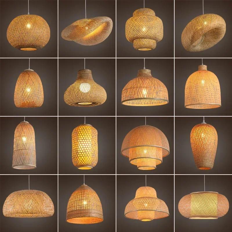 Pantalla de lámpara colgante de bambú Art Deco con acabado metálico para cafetería y decoración del hogar Pack de 1