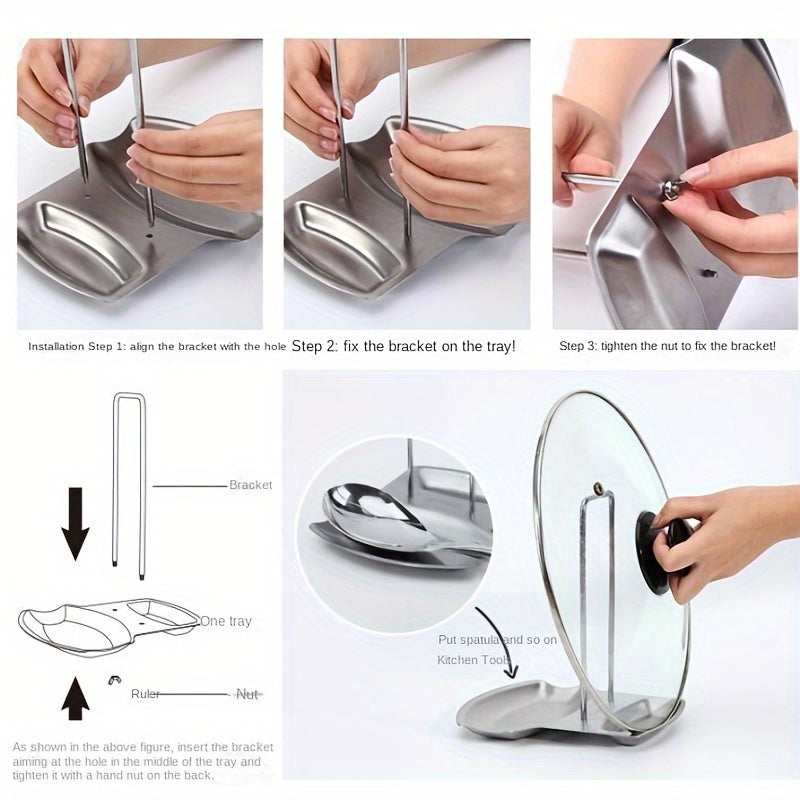 Stainless Steel Pot Lid Rack with Drain Tray, Large Capacity Kitchen Organizer