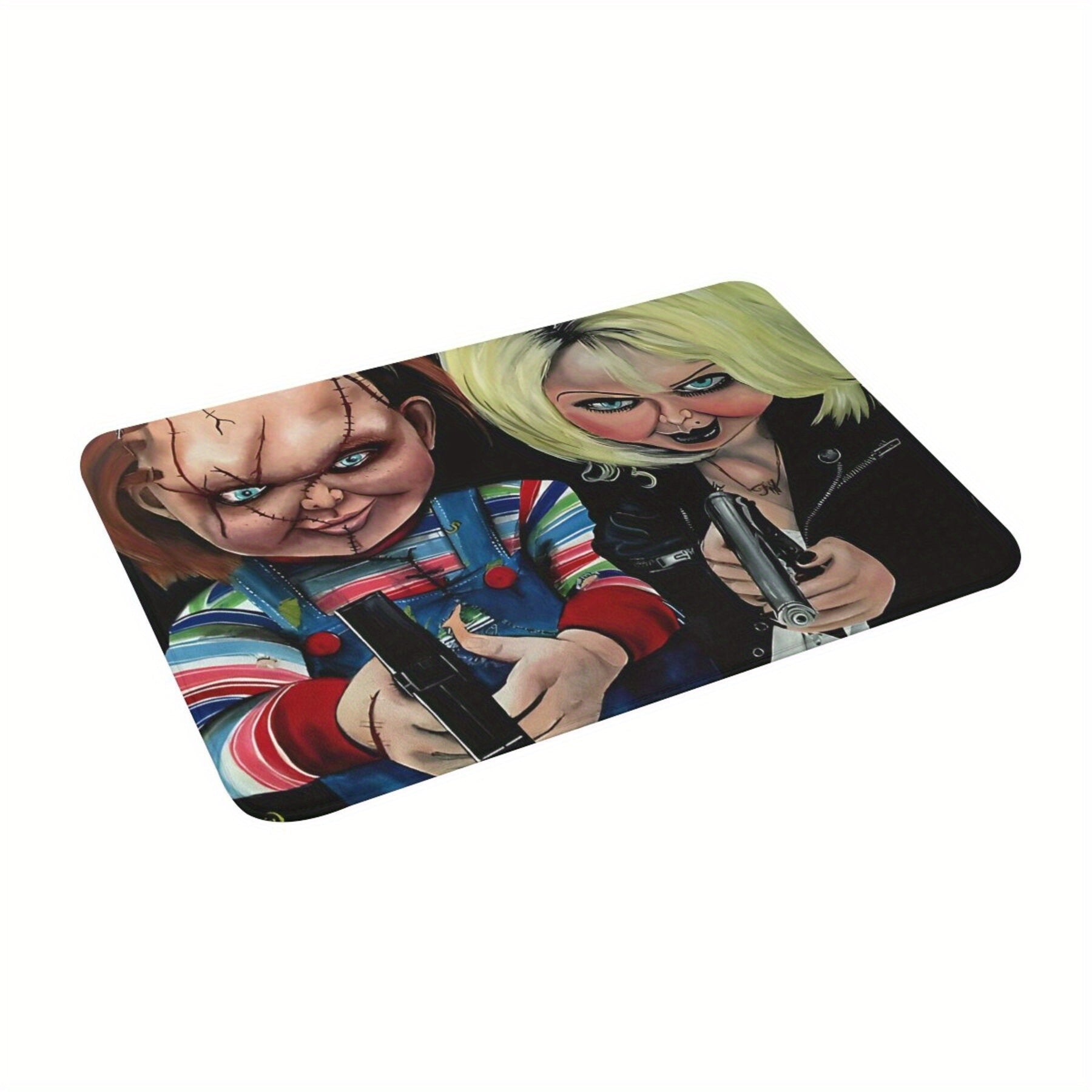 Chucky mavzusidagi polyester doormat, sirpanmaydigan ichki pol mato, 59.94x39.88cm