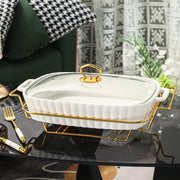 Керамический набор тарелок с супницей, крышкой, железной рамой и песчаной тарелкой для домашних кухонных принадлежностей на вечеринку.