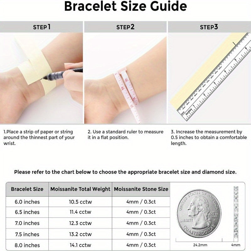 Элегантный браслет с моиссанитом - с 10.5-14 каратным лабораторно созданным бриллиантом, выполненный из 925 стерлингового серебра с 18-каратным белым золотым покрытием, стильный дизайн, идеальный подарок как для мужчин, так и для женщин.