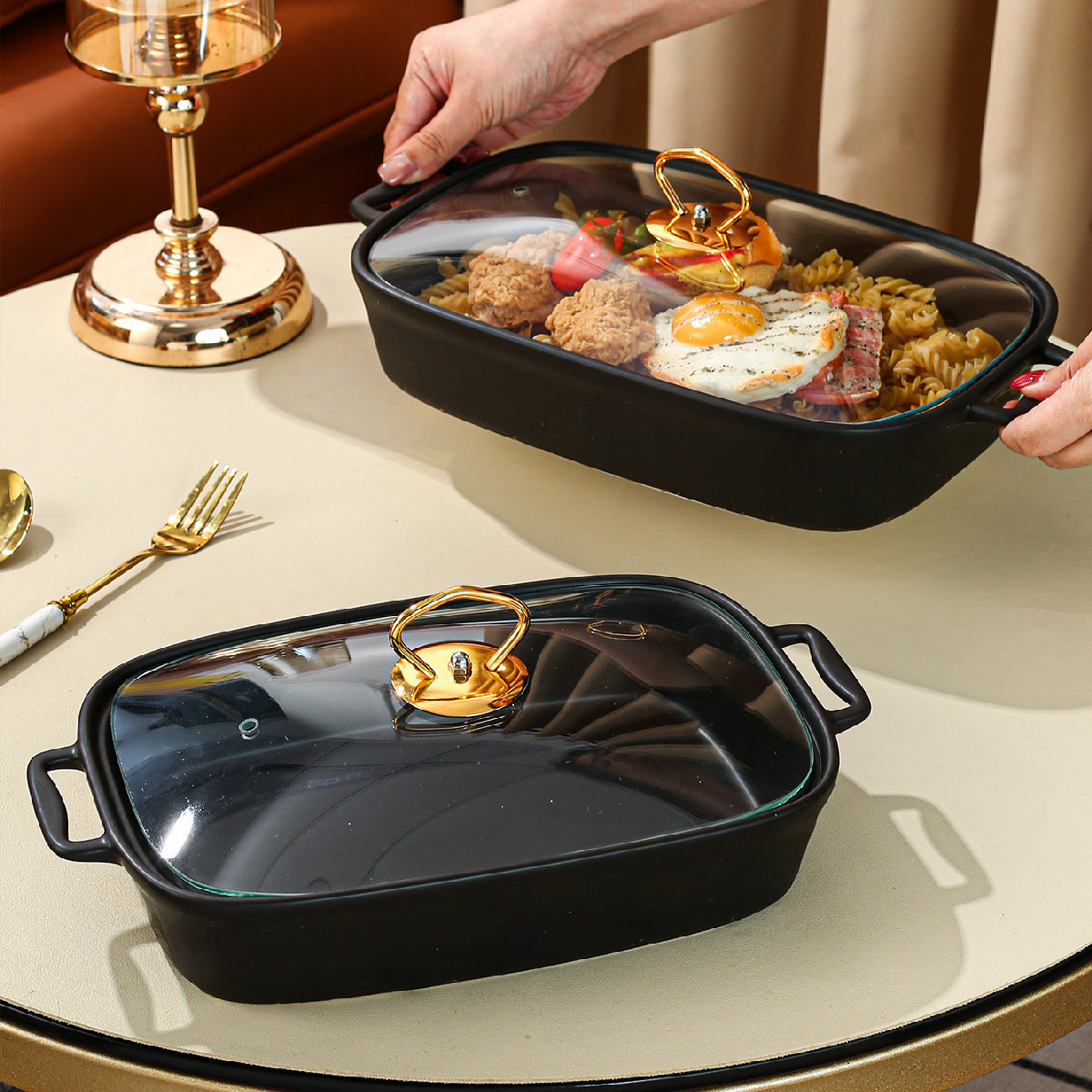 Bandeja de cerámica para servir con tapa para sopas, sándwiches y entretenimiento