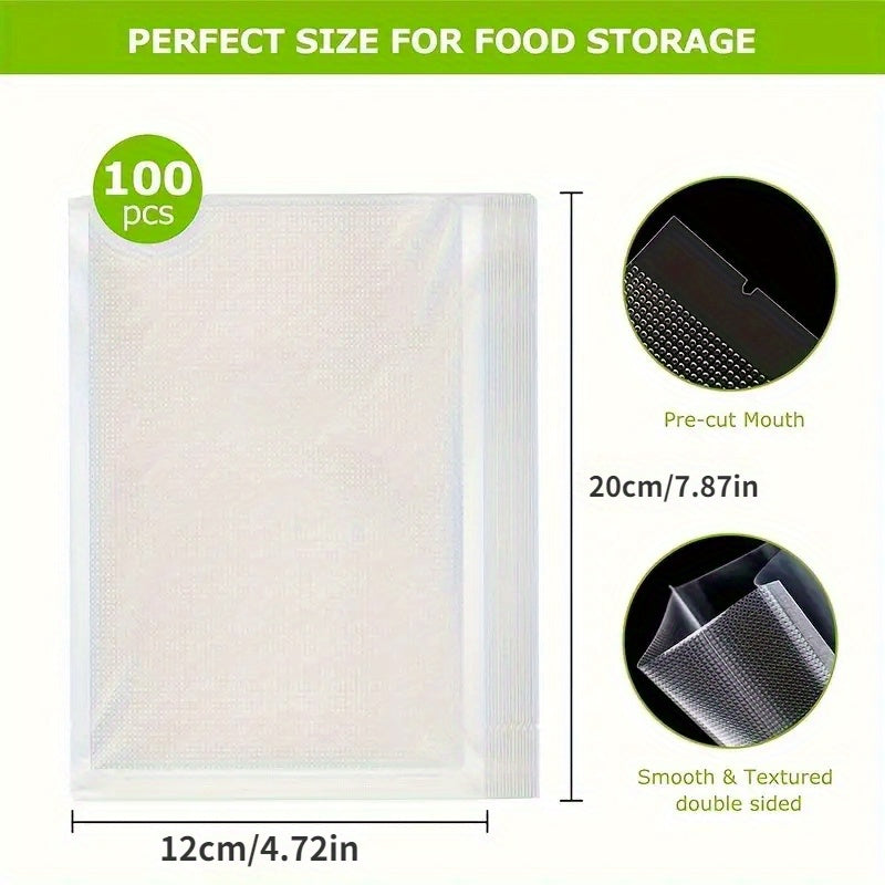 100 dona BPA-siz plastmassa vakuum yopishqoq paketlar oziq-ovqatni saqlash sous vide saqlash