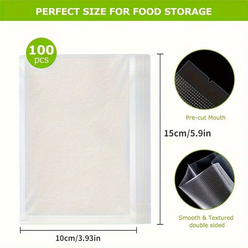 100 dona BPA-siz plastmassa vakuum yopishqoq paketlar oziq-ovqatni saqlash sous vide saqlash