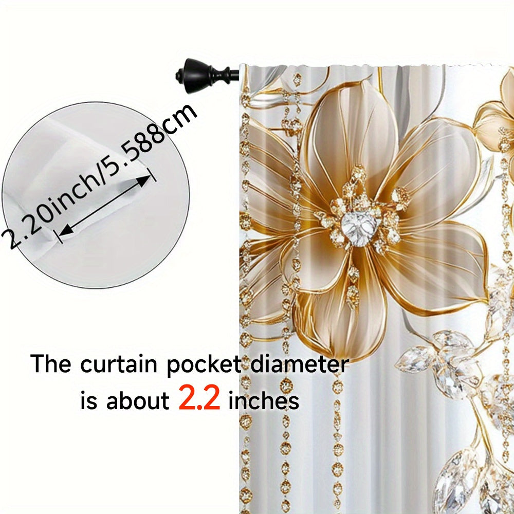 Juego de 2 cortinas de poliéster con estampado floral y bolsillo para barra para sala, dormitorio y comedor