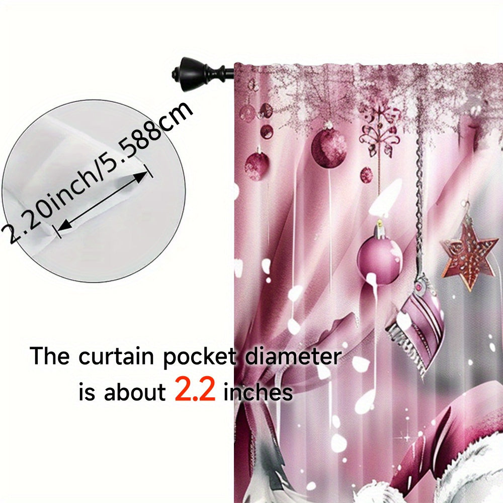 Qizil Rojdestvo mavzusidagi pardalar to'plami, ikkita, raqamli bosma, polyester, deraza pardalari