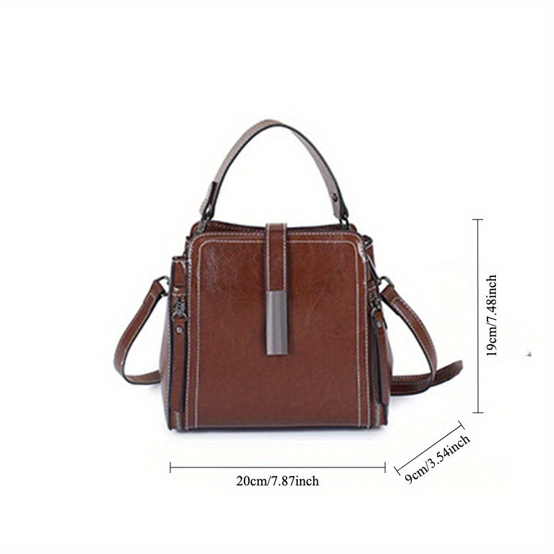 Women's Leather Shoulder Bag with Removable Strap Zipper Closure Edge Paint in Black Coffee Light Brown