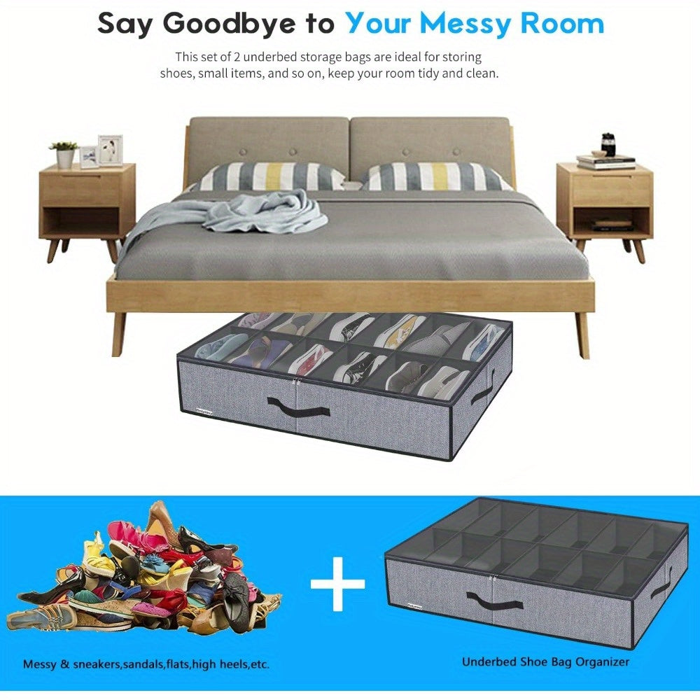 Juego de 2 organizadores de almacenamiento para zapatos debajo de la cama, capacidad para 24 pares, ventilados con ventana transparente