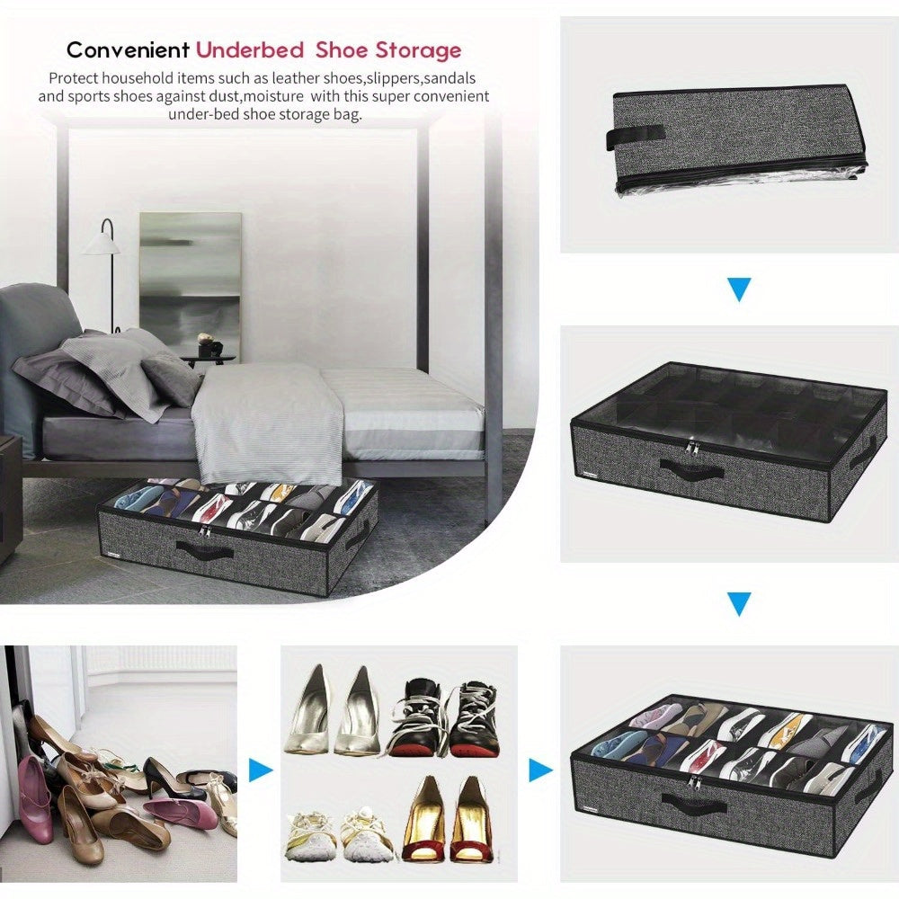 Juego de 2 organizadores de almacenamiento para zapatos debajo de la cama, capacidad para 24 pares, ventilados con ventana transparente