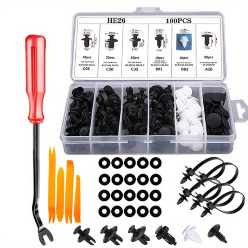 Plastic 100Pcs Car Fastener Clips Set Push Retainer Rivets Bumper Door