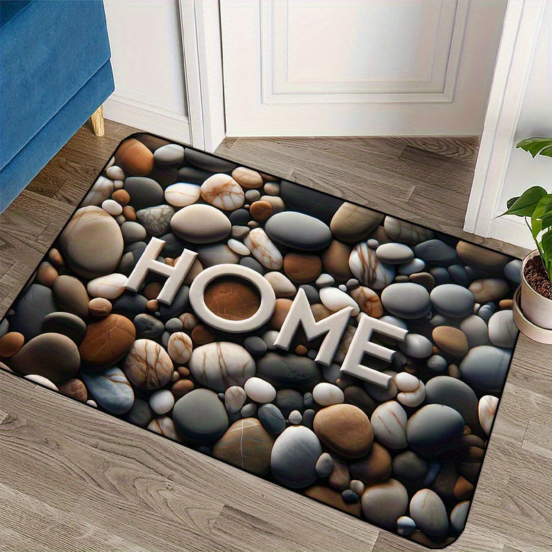 Pebble Print Welcome Mat Polyester Fiber Slip-Resistant Entryway Rug