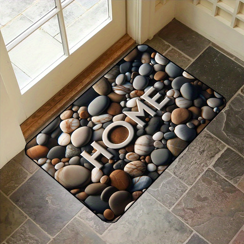 Pebble Print Welcome Mat Polyester Fiber Slip-Resistant Entryway Rug
