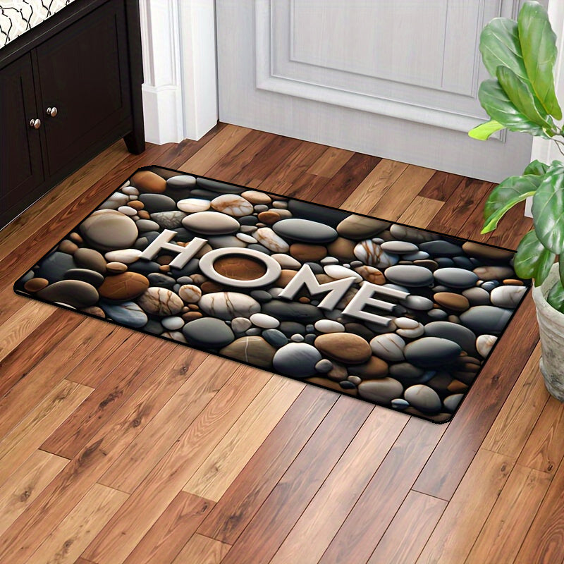 Pebble Print Welcome Mat Polyester Fiber Slip-Resistant Entryway Rug
