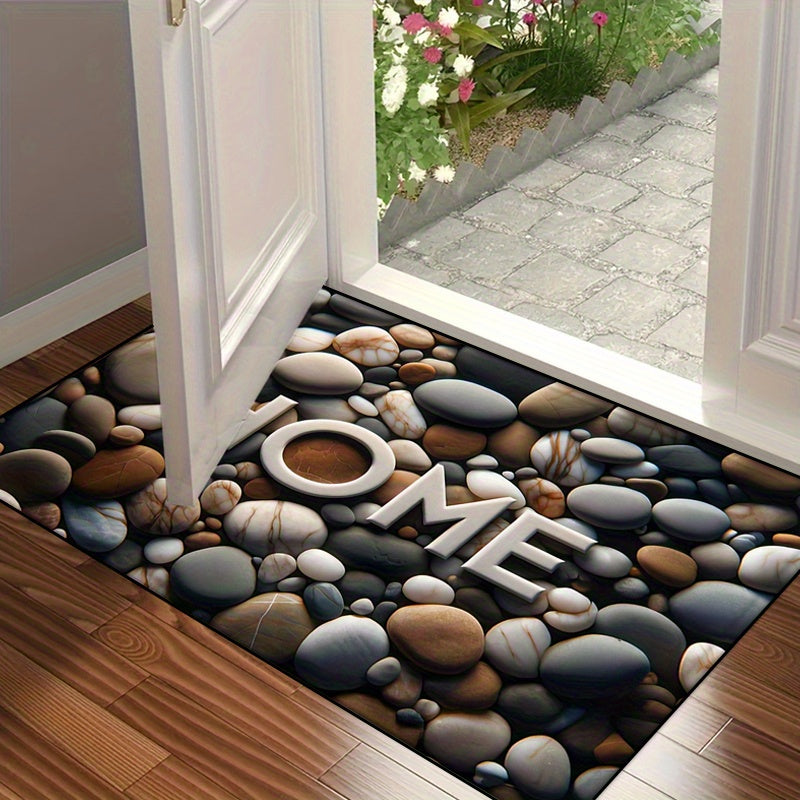 Pebble Print Welcome Mat Polyester Fiber Slip-Resistant Entryway Rug