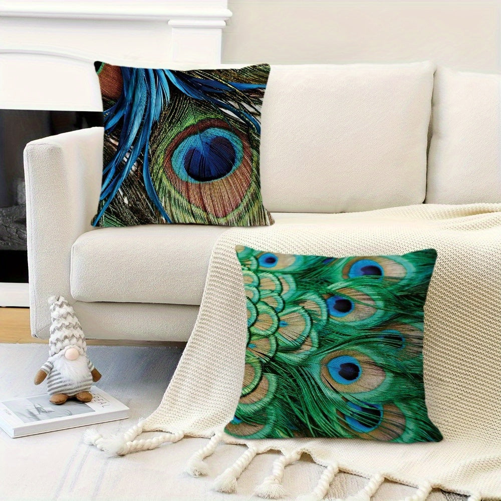 Set of Four Bohemian Peacock Feather Cushion Covers 45.72 cm Polyester Decorative Pillow Cases
