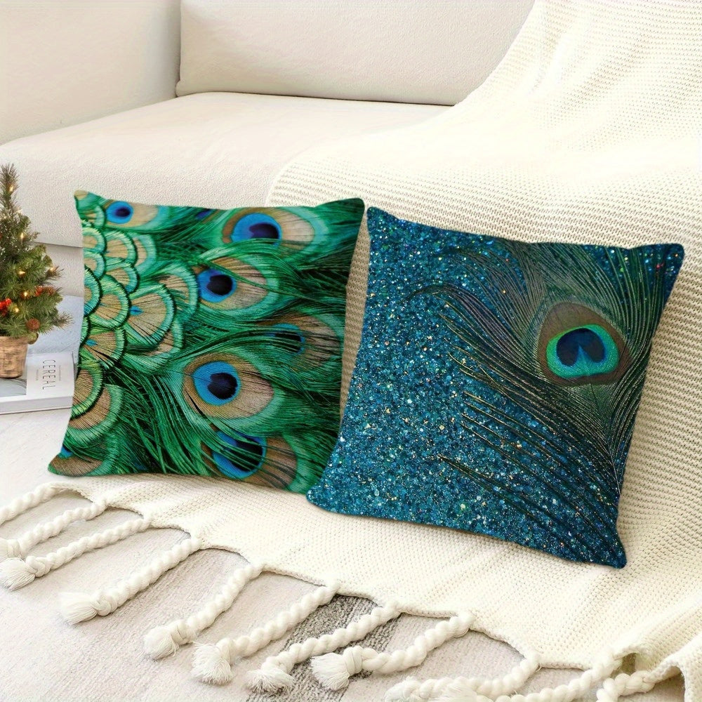 Set of Four Bohemian Peacock Feather Cushion Covers 45.72 cm Polyester Decorative Pillow Cases