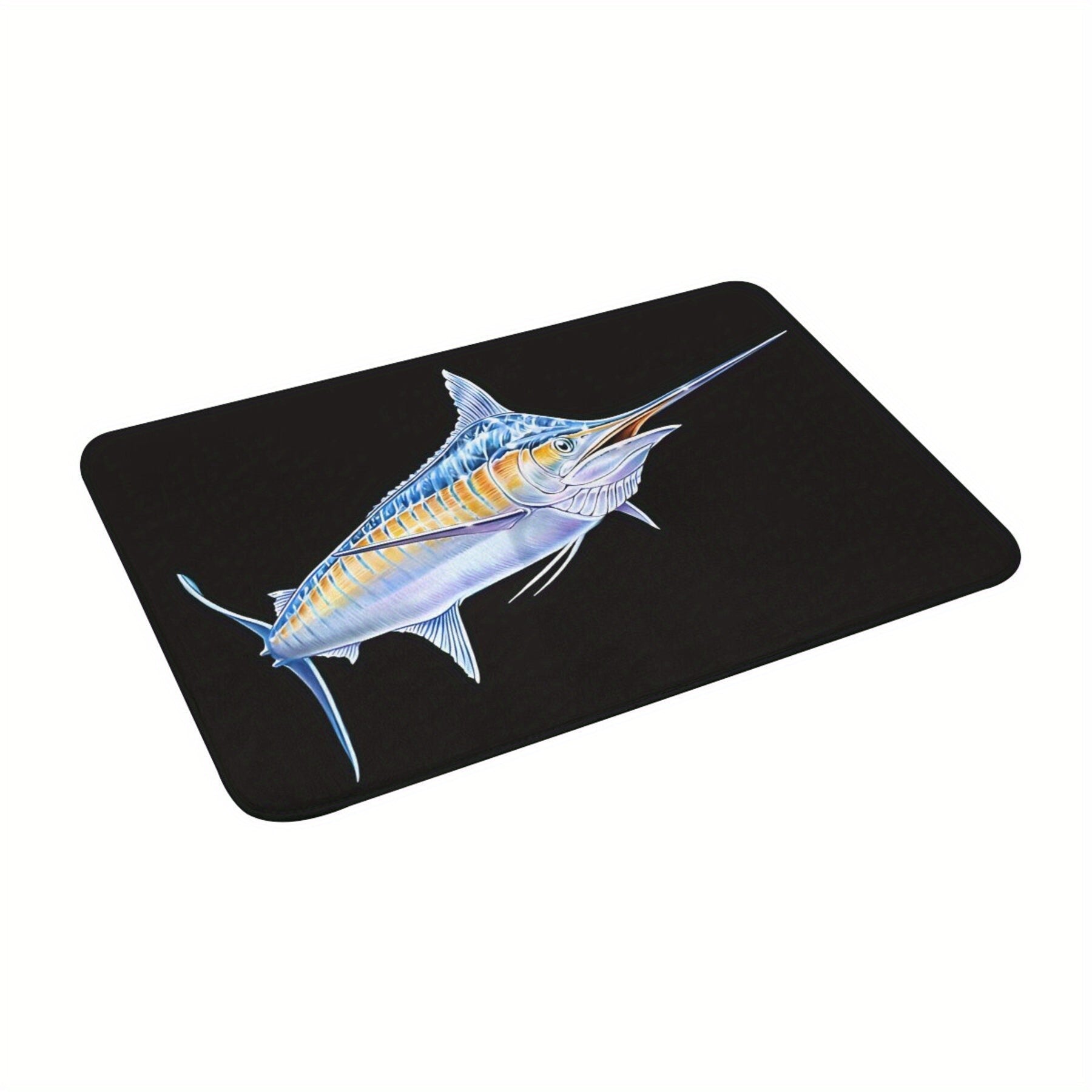 Machine Washable Polyester Doormat with Non-Slip Backing Blue Marlin Design Rectangular Floor Rug for Kitchen or Bedroom
