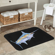 Machine Washable Polyester Doormat with Non-Slip Backing Blue Marlin Design Rectangular Floor Rug for Kitchen or Bedroom