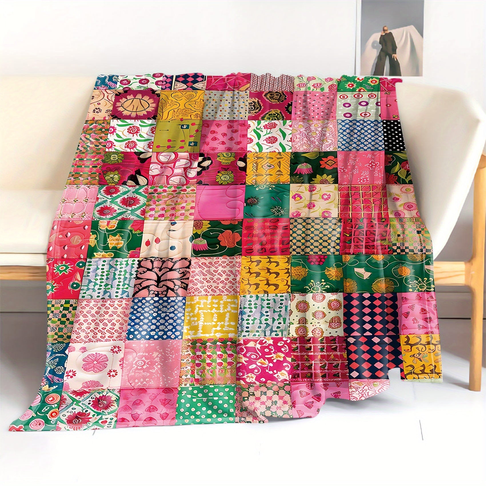 Rang-barang patchwork flanel yostiq uchun yostiq, divan va tabiatda yurish uchun