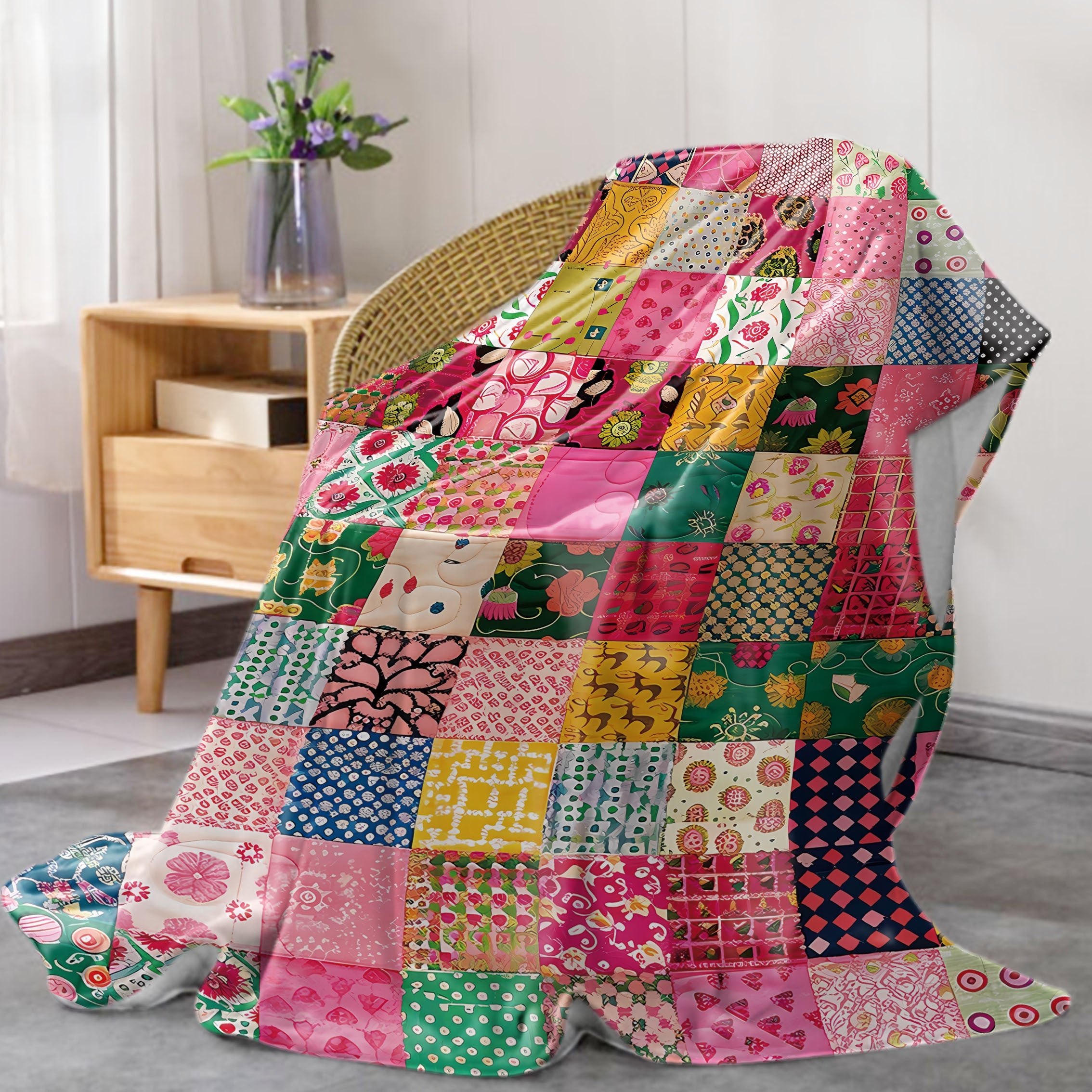 Rang-barang patchwork flanel yostiq uchun yostiq, divan va tabiatda yurish uchun