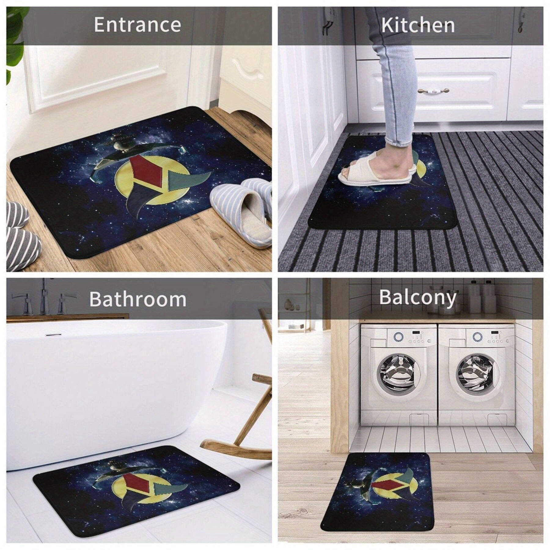Rectangular Polyester Welcome Mat for Home Kitchen Non-Slip Machine Washable Doormat