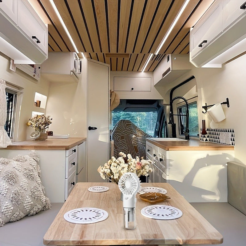 Portativ qo‘l bilan ishlovchi bug‘lantiruvchi ventilyator va purkagich, qayta tiklanadigan USB, tashqi va ichki foydalanish uchun