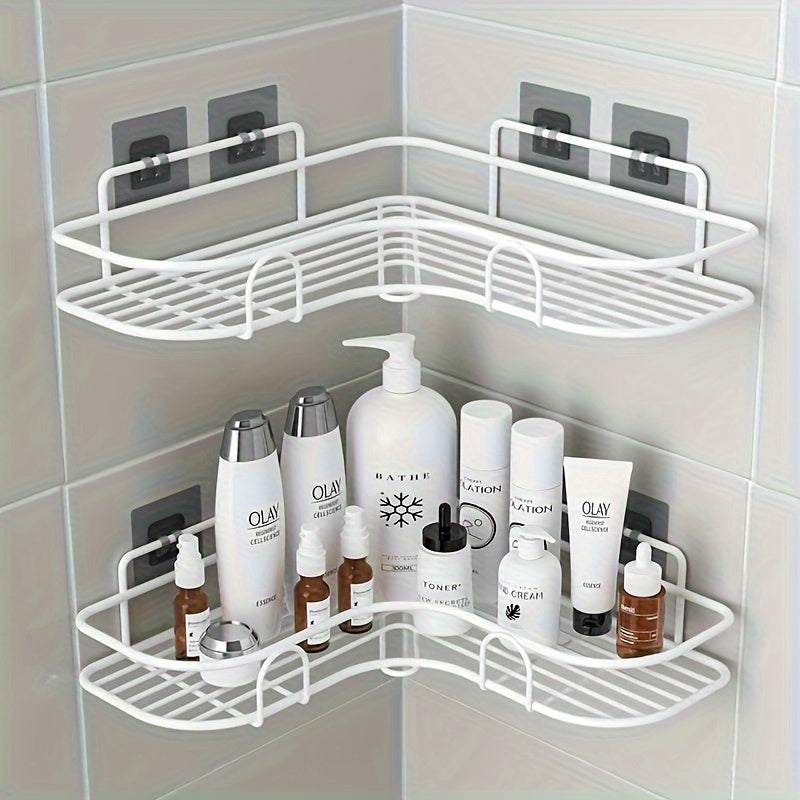Corner Wall-Mounted Shower Caddy Rack for Shampoo and Kitchen Storage No Drilling