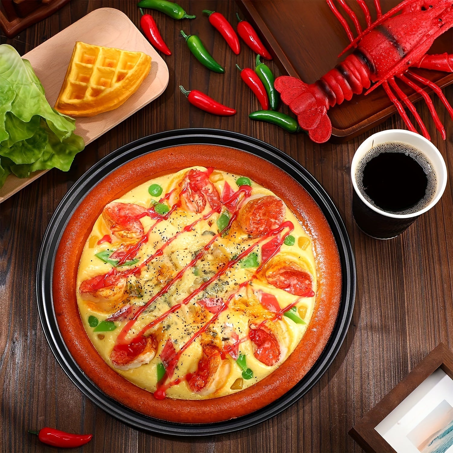 Ikkita 11 dyuymli yopishmaydigan temir pizza panalari to'plami, bardoshli BPA-free uglerod po'latidan tayyorlangan. Teng pishirish uchun teshiklari bo'lgan qo'shimcha kiritiladi. Elektr energiyasini talab qilmaydigan muhim oshxona pishirish aksessuarlari.